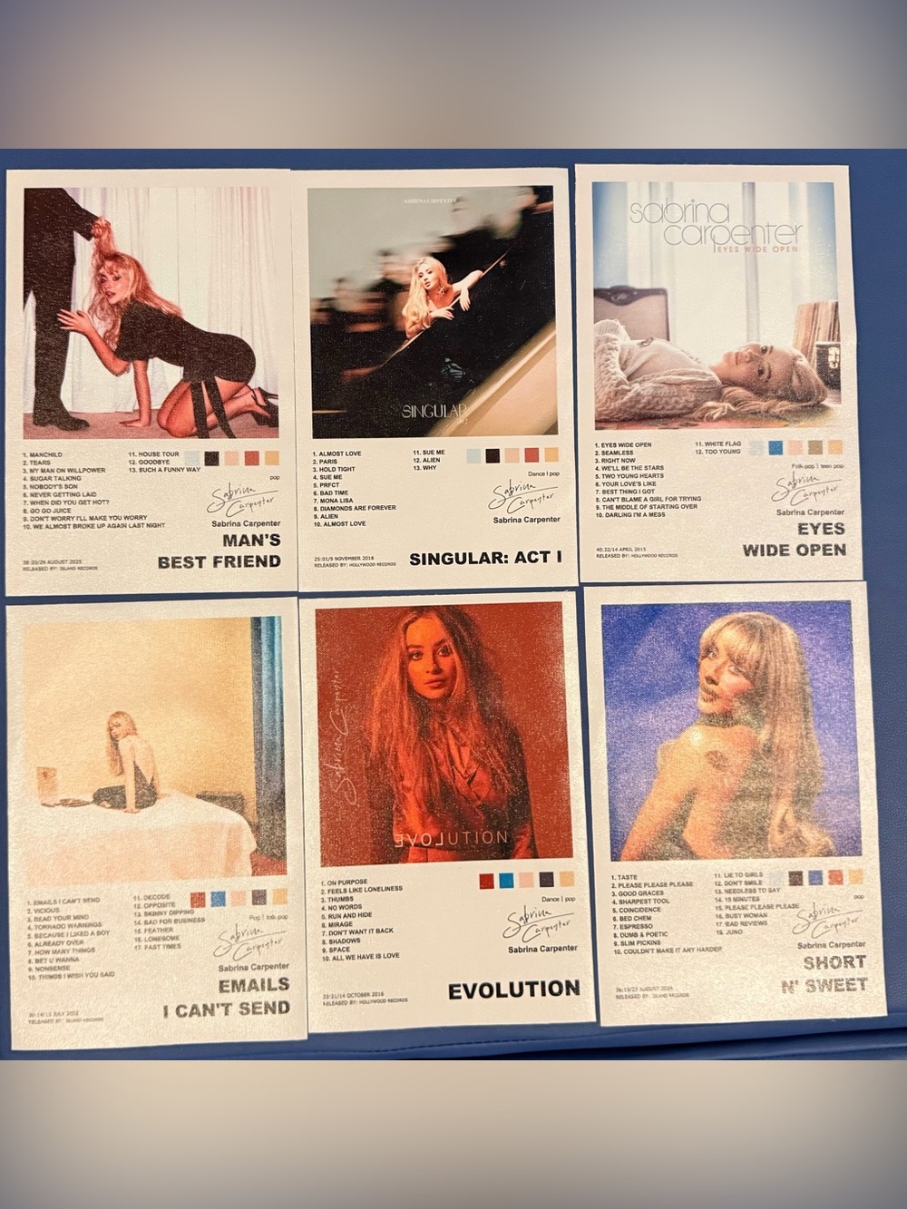 Set of 6 Sabrina Carpenter Album Cover Canvas Posters size 8 x 12 inches New